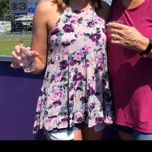 Floral high neck open back tank top